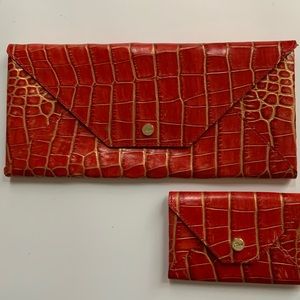 Abas red gold leather clutch + bonus coin purse